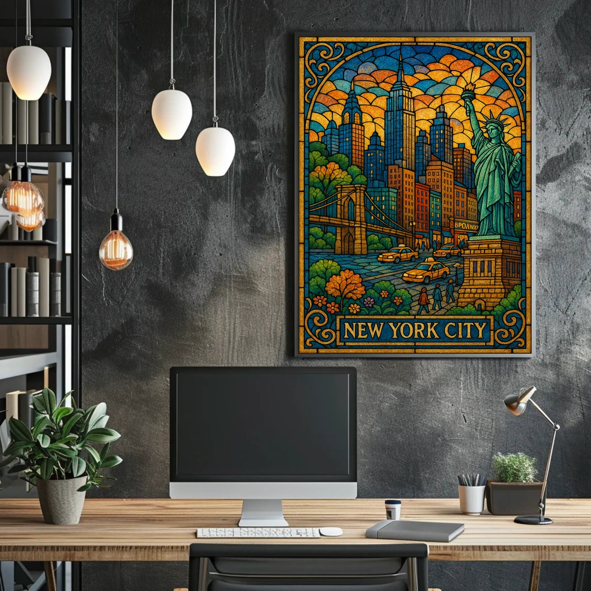 New York City Stained Glass Poster Abstract Wall Art