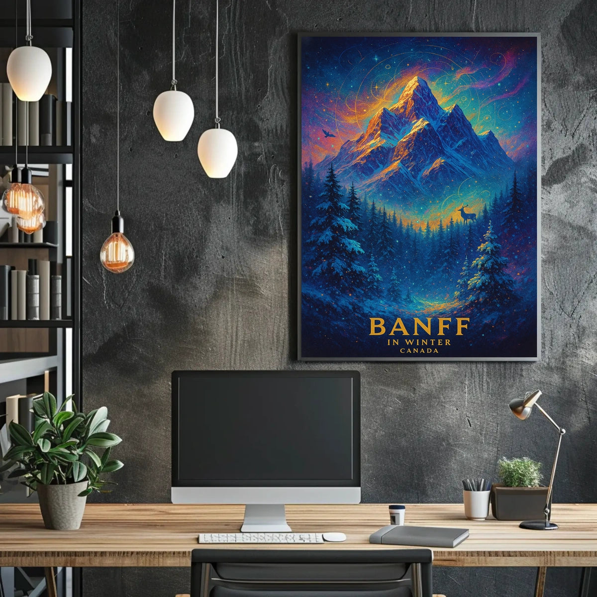 Majestic Banff Winter Night Fantasy Art Poster