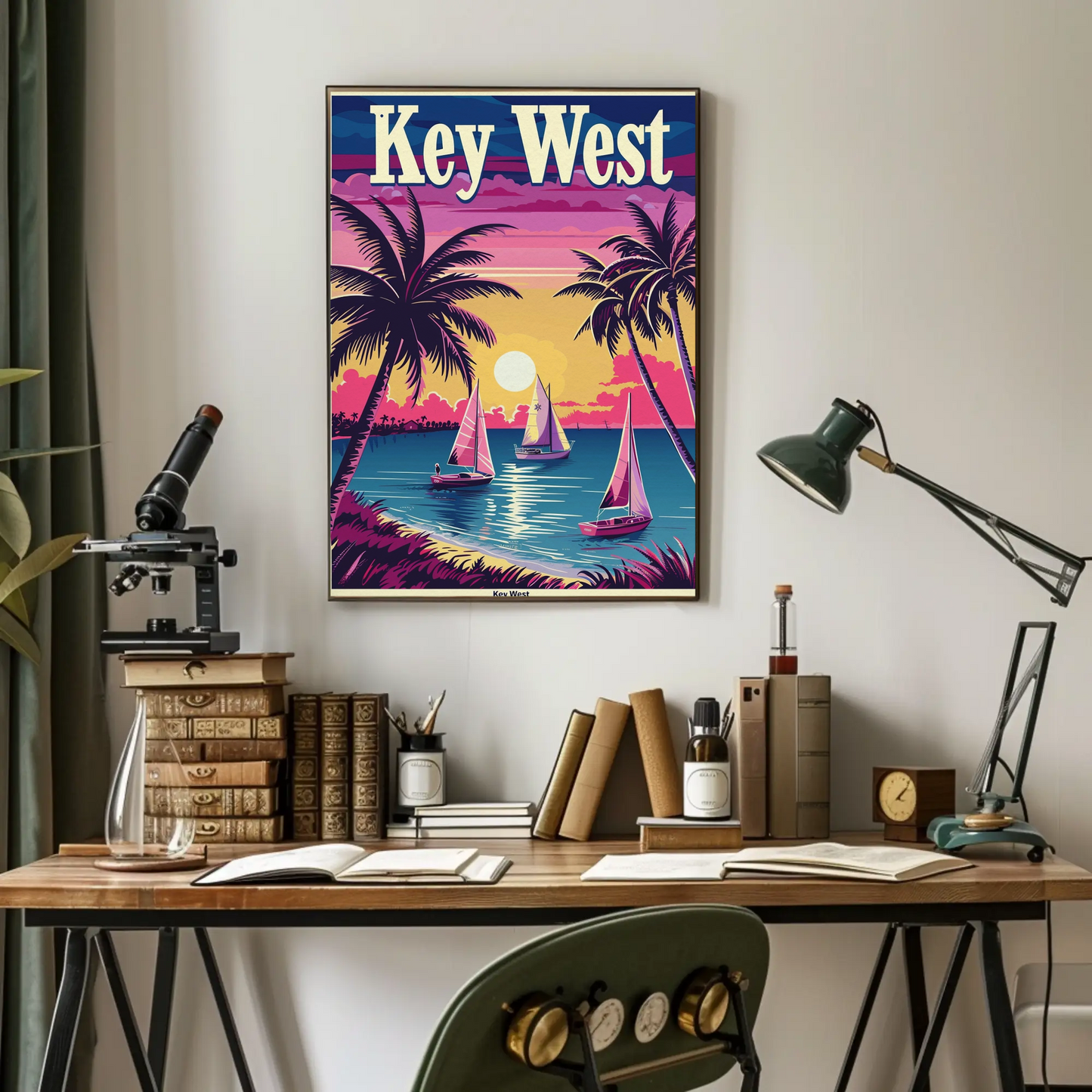 Key West Sailboats at Sunset Vintage Style Poster