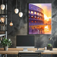 Colosseum Watercolor Sunset Rome Art Poster