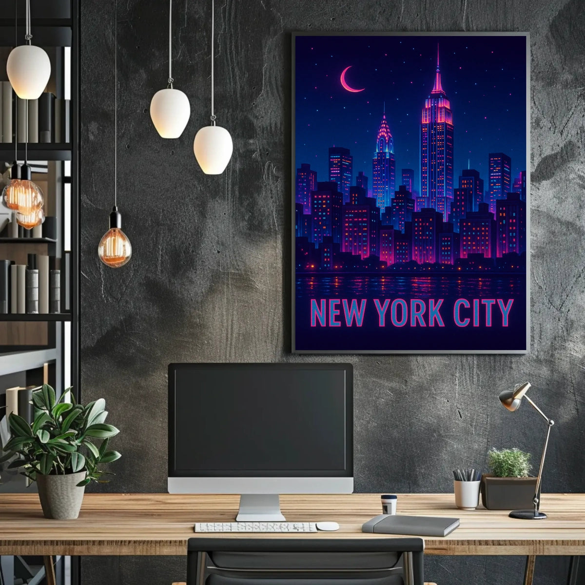 New York City Neon Skyline Cityscape Poster Modern Wall Art