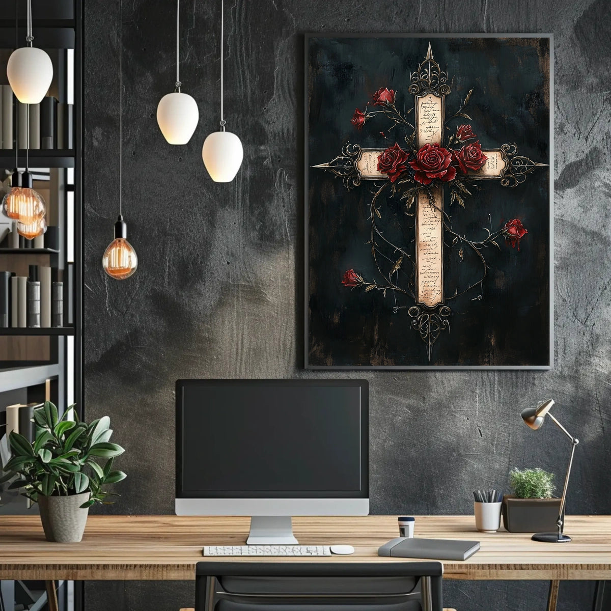 Gothic Cross Roses Art Piece Abstract Artistic Pop Culture Poster