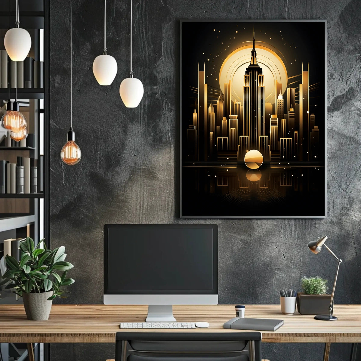 Art Deco Cityscape Poster with Iconic Skyscraper Details