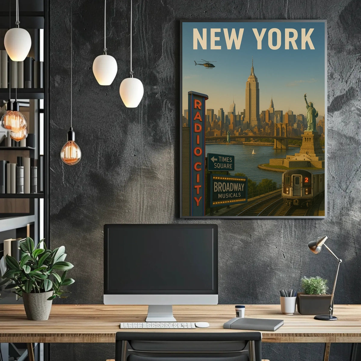New York City Skyline Cityscape Poster Modern Wall Art
