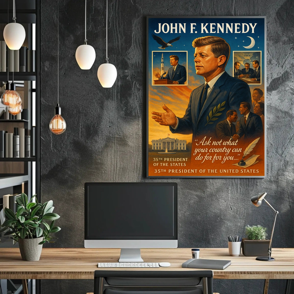 John F. Kennedy Vintage Patriotic Leadership Poster