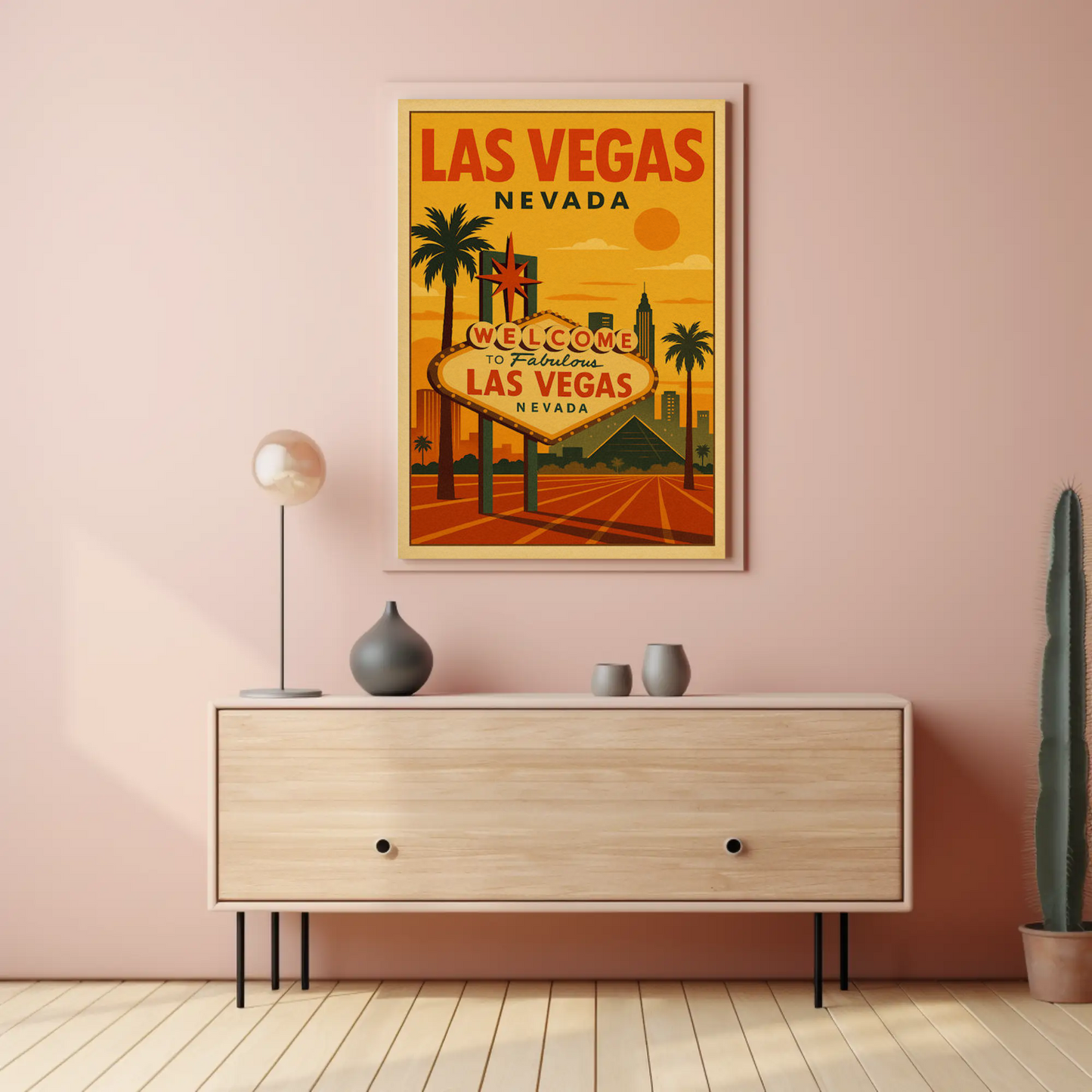 Sunset Las Vegas Nevada Welcome Sign Retro Poster