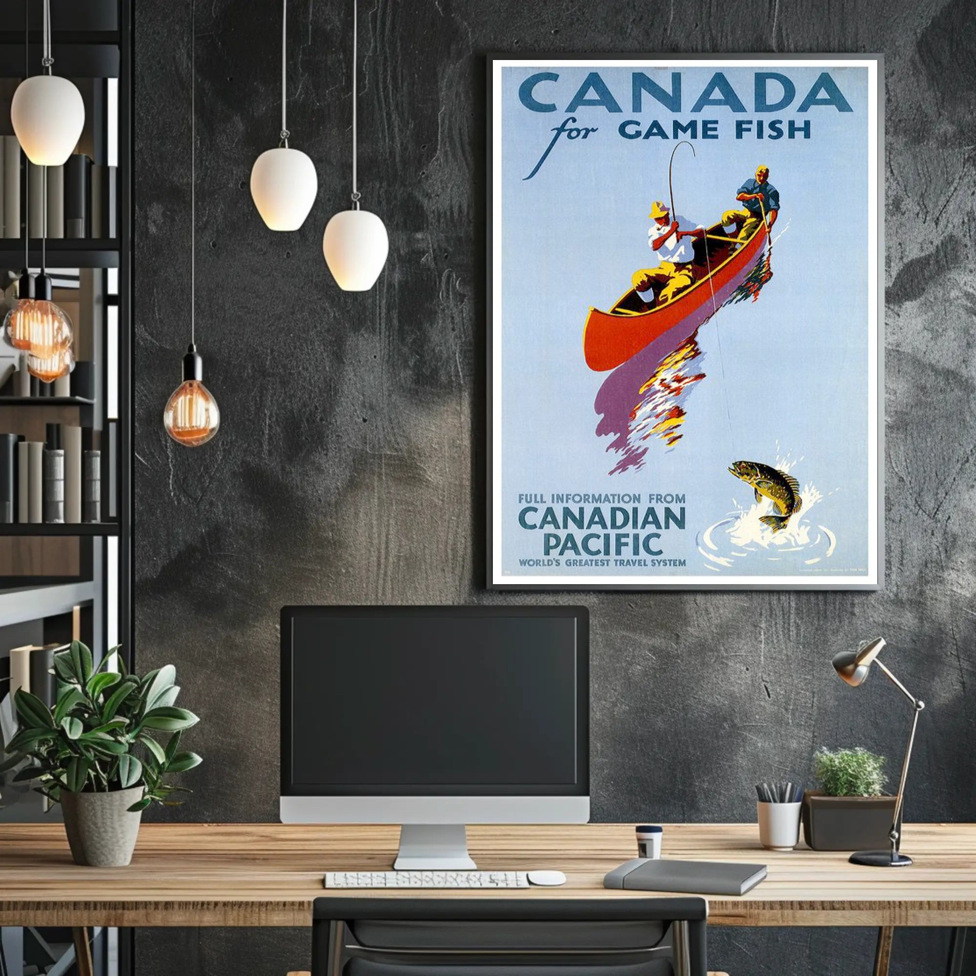 Fishing Adventure in Canada Vintage Travel Poster PosterGoat