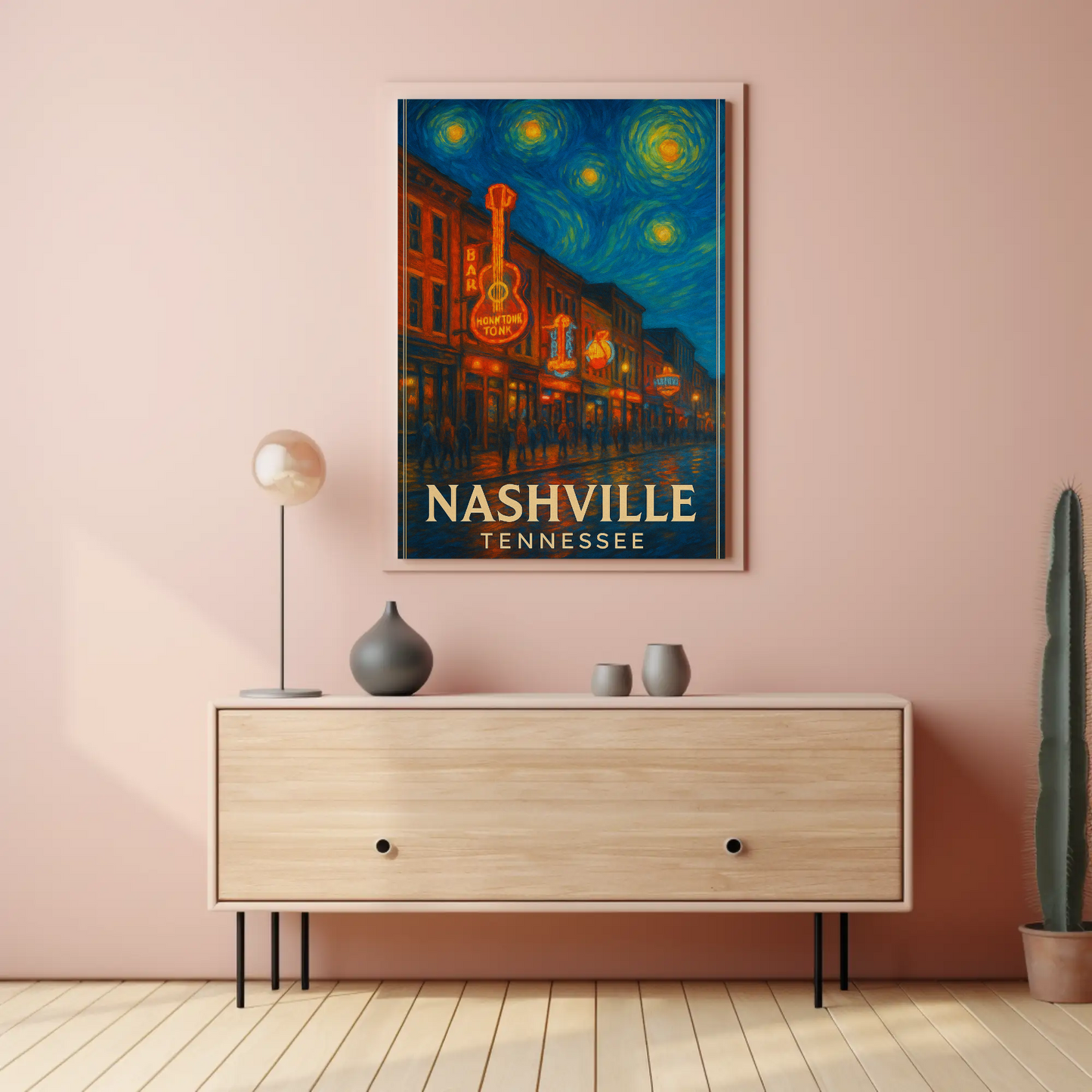 Nashville Tennessee Starry Night Music Scene Travel Poster