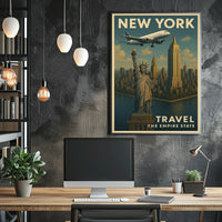 New York City Skyline Poster Vintage Travel Wall Art