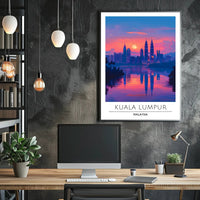 Kuala Lumpur skyline art with sunset urban cityscape poster