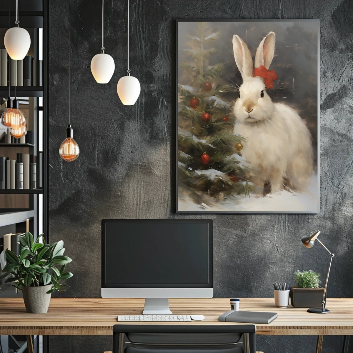Festive Rabbit And Christmas Tree Poster