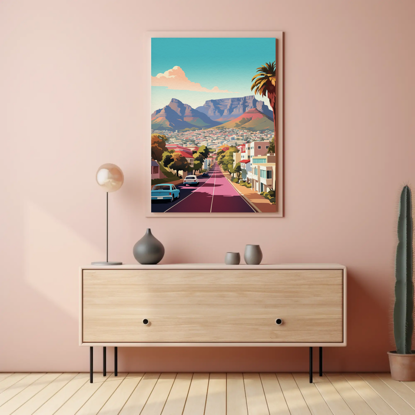 Cape Town Table Mountain Urban Street View Travel Poster