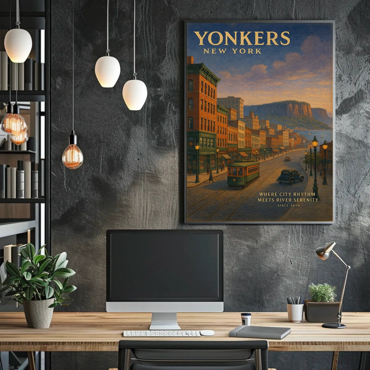 Yonkers Vintage Cityscape Travel Poster Retro Wall Art