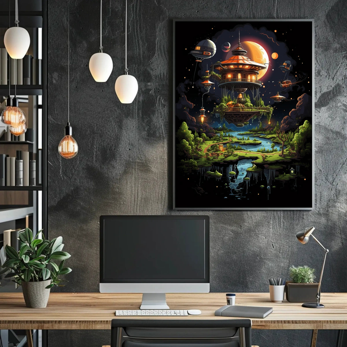 Futuristic Floating Oasis Poster
