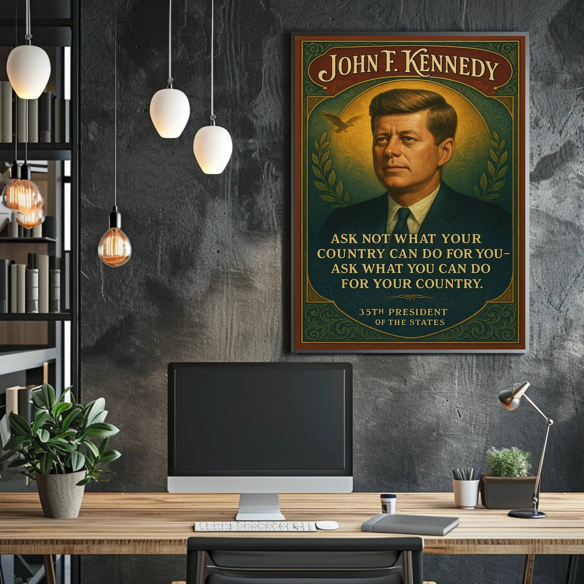 Historic JFK Tribute Vintage Patriotic Poster Art