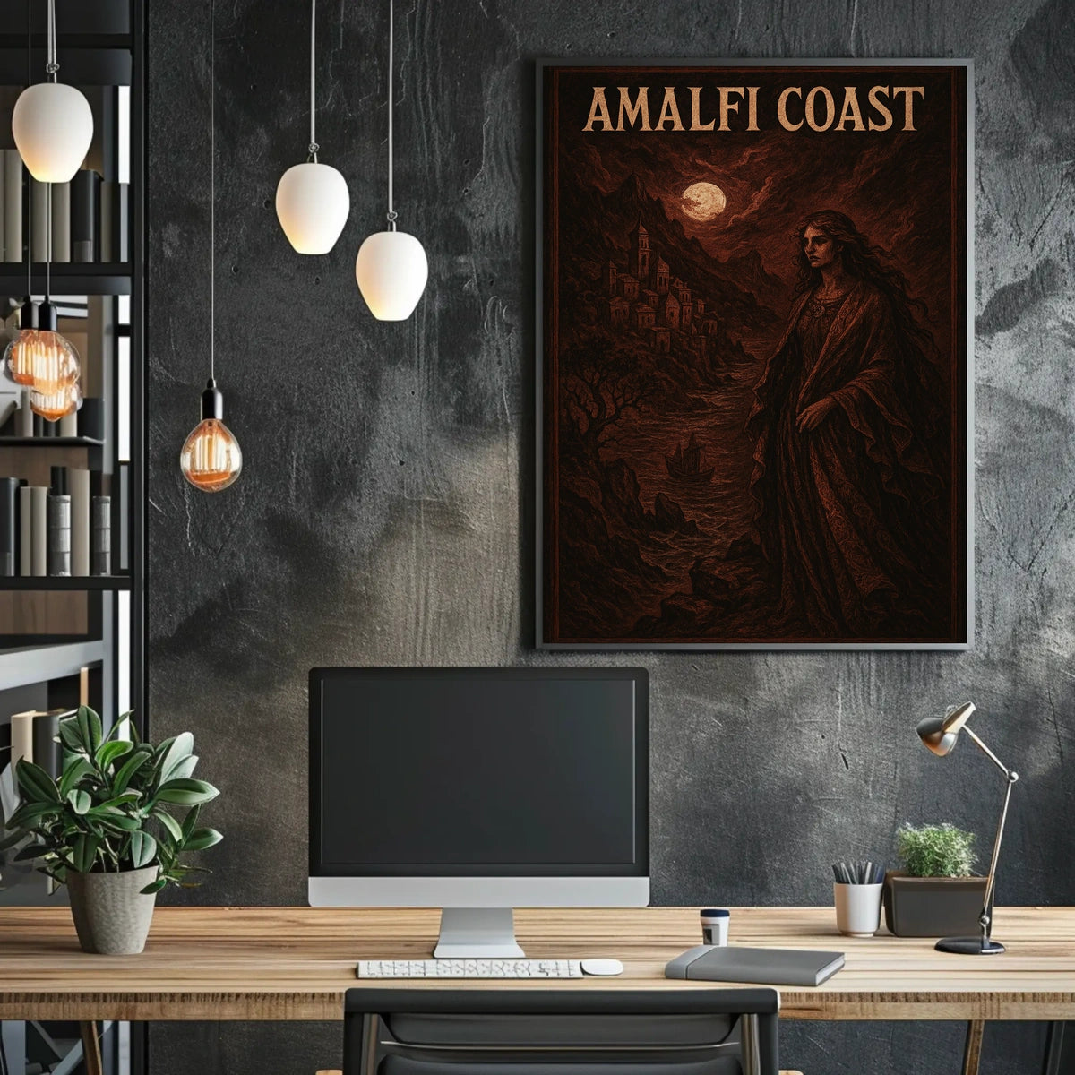 Amalfi Coast Mystical Night Poster Wall Art Coastal Decor