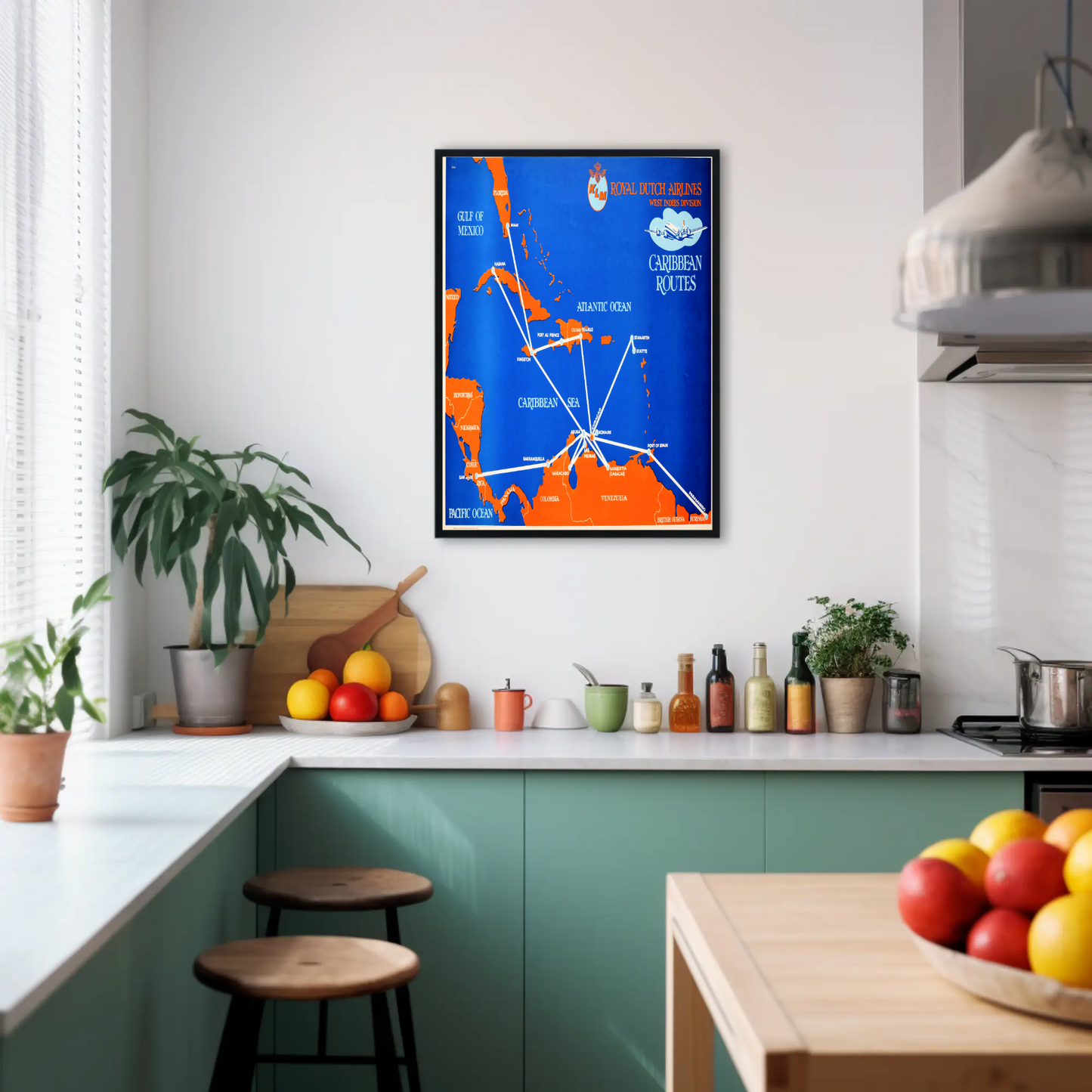 KLM Caribbean Routes Vintage Poster