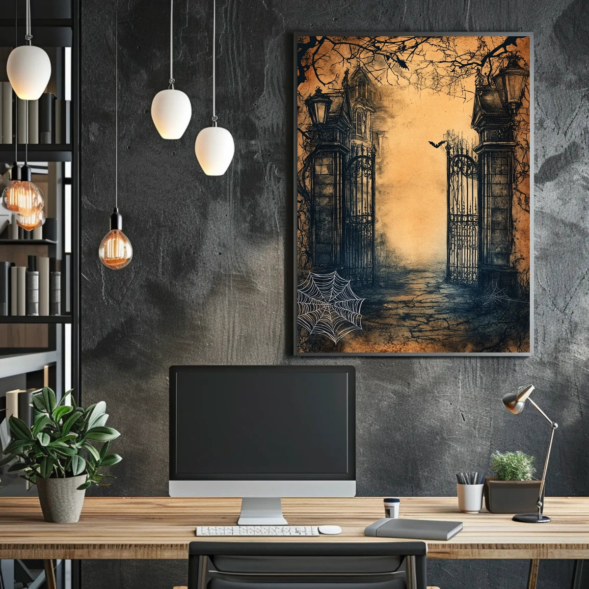 Dark Gothic Mansion Gate Horror Vintage Scene Artistic Poster