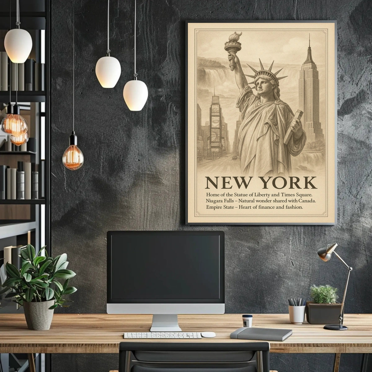 New York City Iconic Landmarks Poster Vintage Wall Art