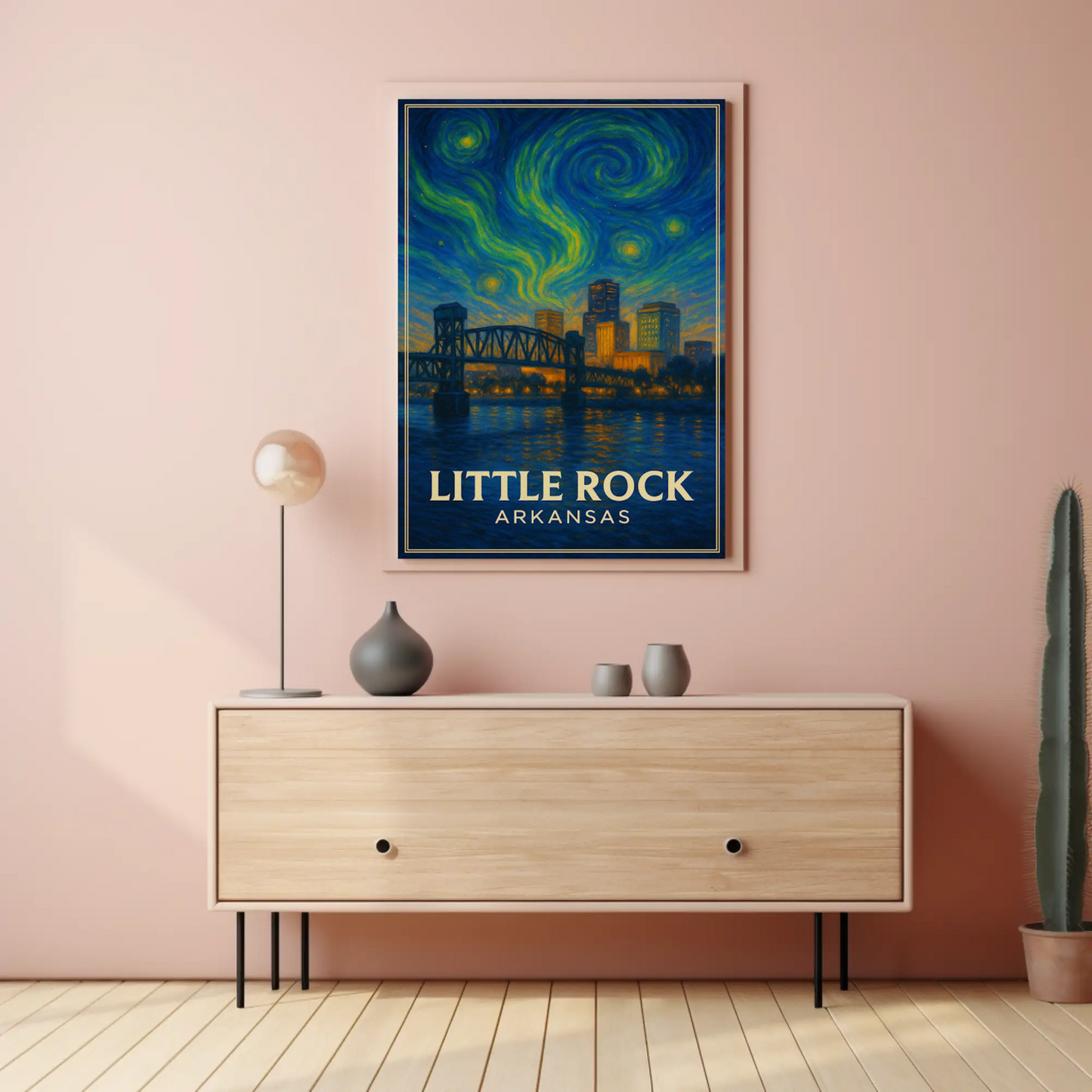 Little Rock Arkansas Bridge Skyline Starry Night Travel Poster