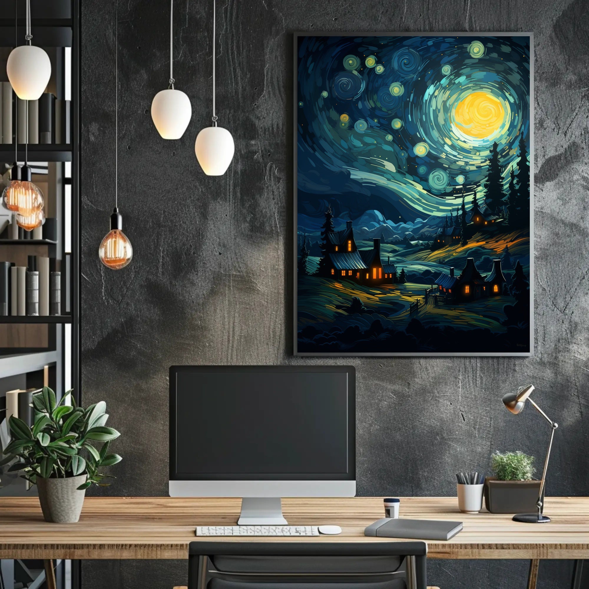 Starry Night Village Poster