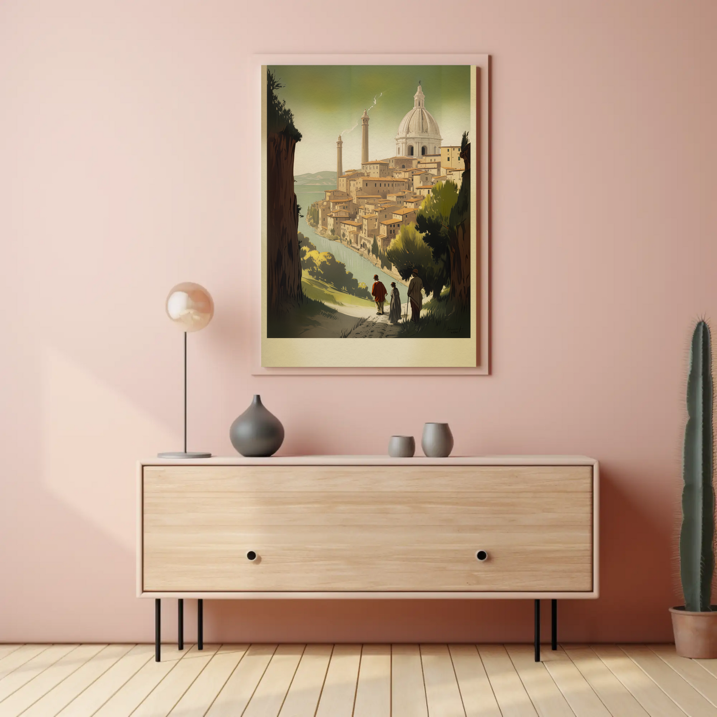 Hilltop Cityscape By The River In Italy Travel Poster