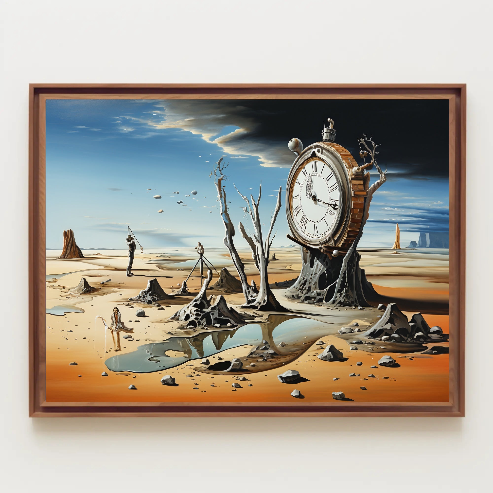 Surreal Landscape Art Poster with Pocket Watch and Nature Fusion