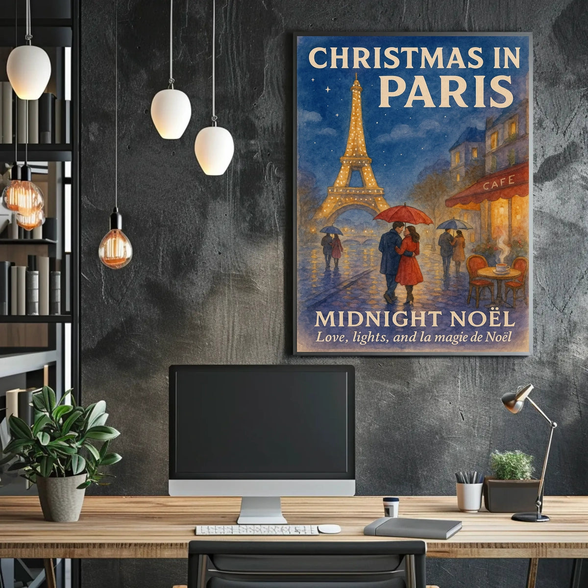 Paris Christmas Noël Midnight Vintage Poster