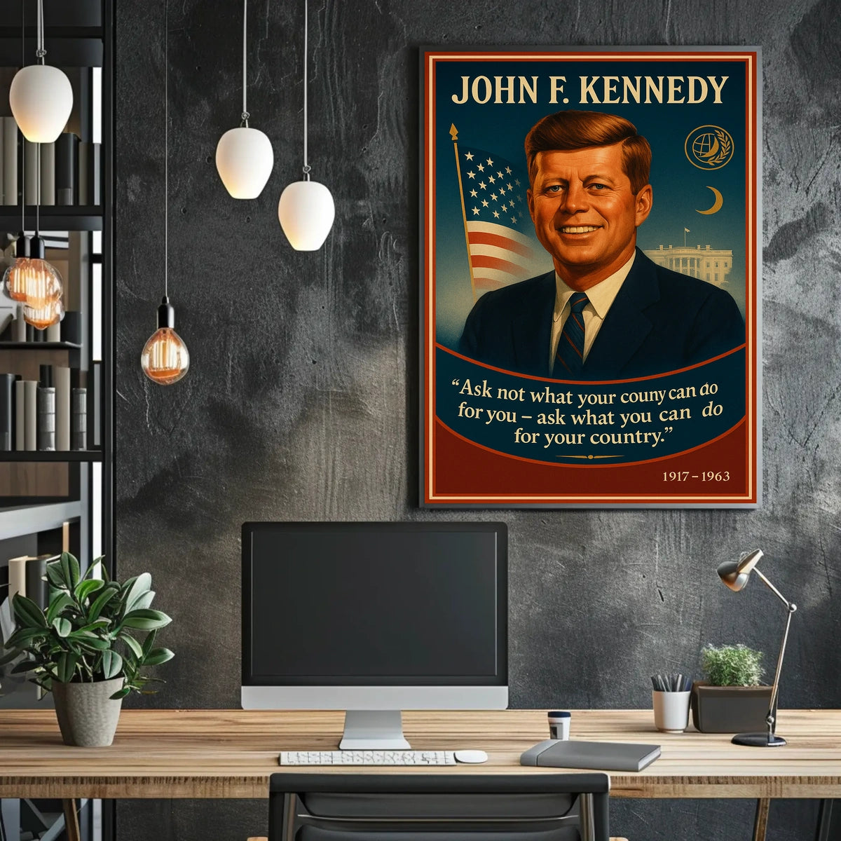 John F. Kennedy Inspirational Patriotic Vintage Poster