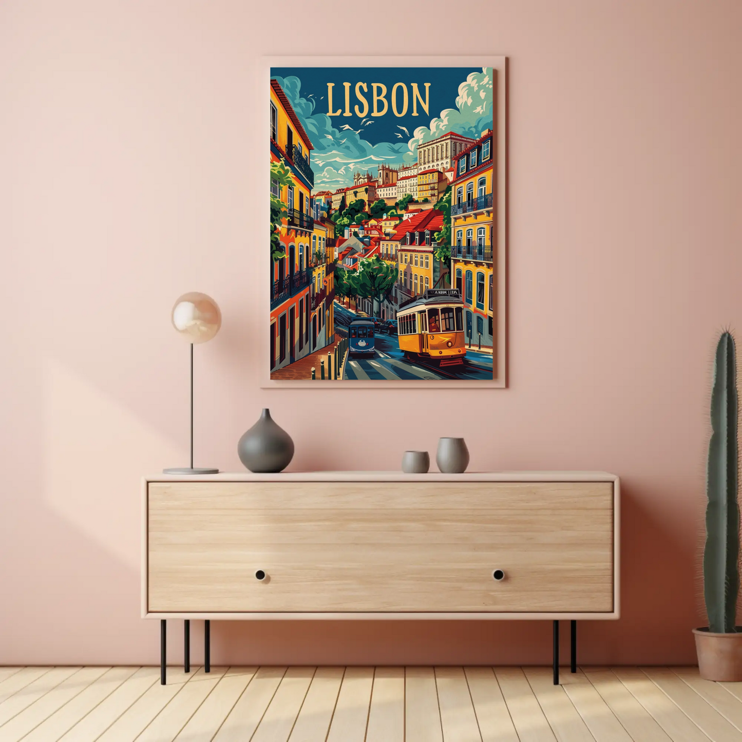 Lisbon Yellow Tram and Alfama Streets Travel Poster