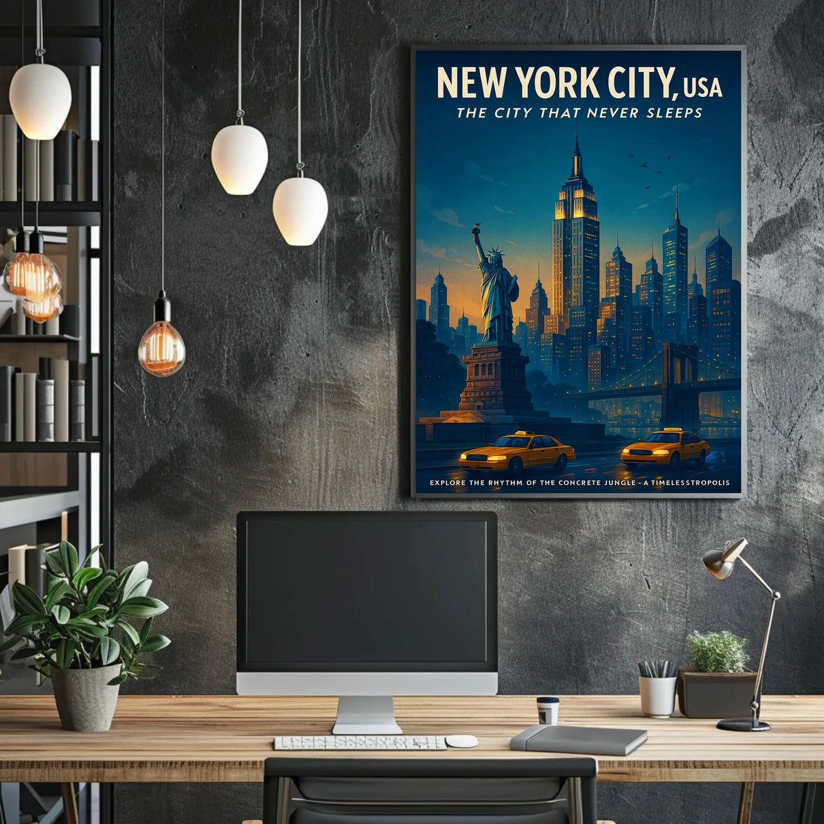 New York City Energy Urban Skyline Poster Vintage Wall Art