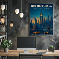New York City Energy Urban Skyline Poster Vintage Wall Art