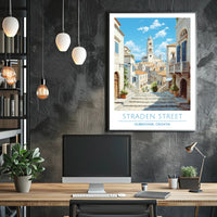Dubrovnik Straden Street Travel Scene Poster