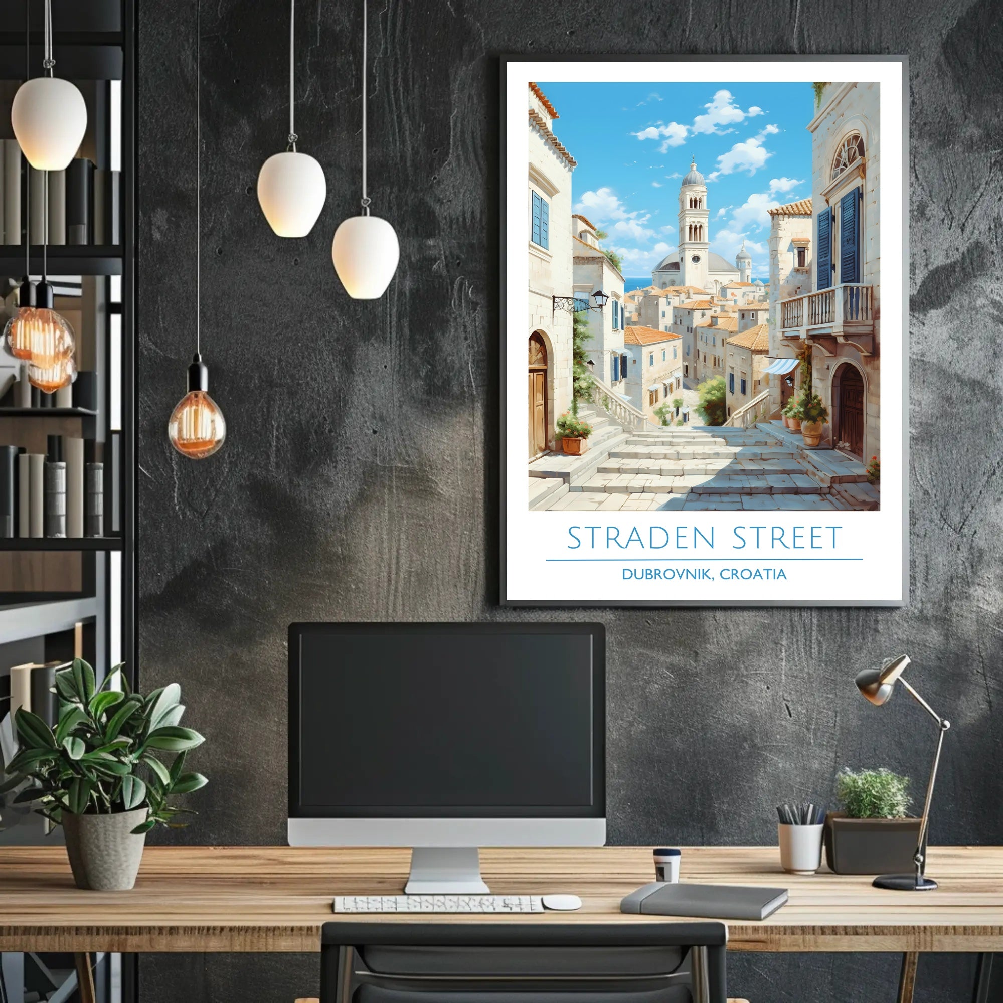 Dubrovnik Straden Street Travel Scene Poster