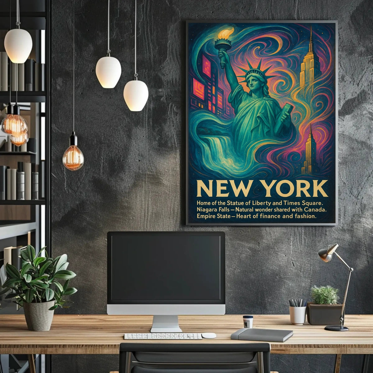 New York Landmarks City Skyline Poster Vintage Wall Art