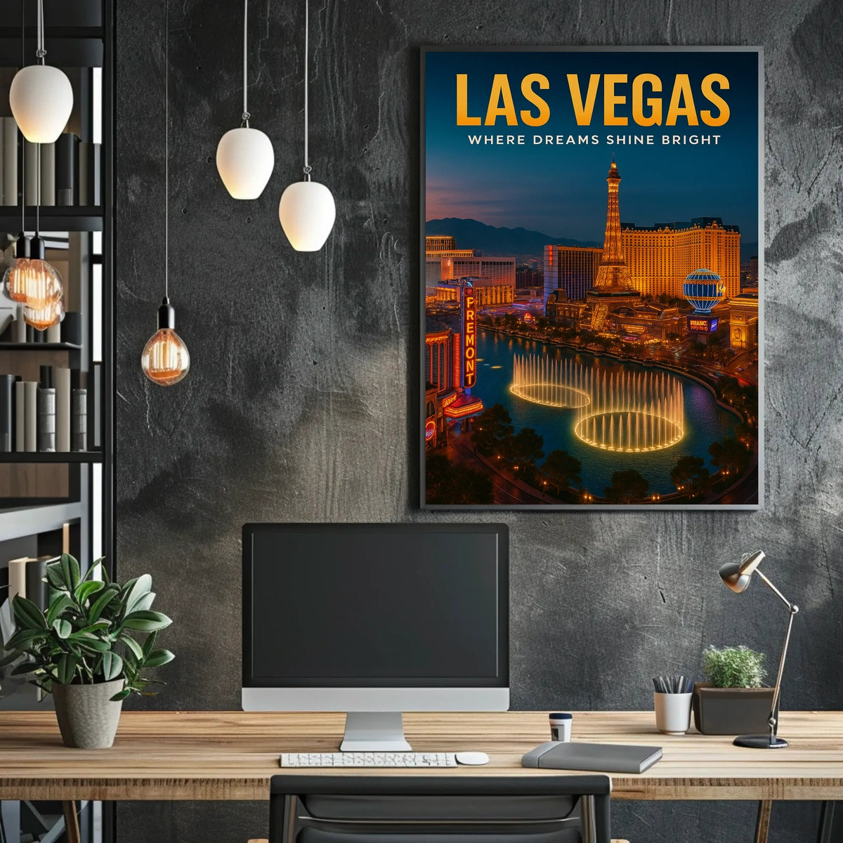 Las Vegas Neon Skyline Poster For Living Room Decor