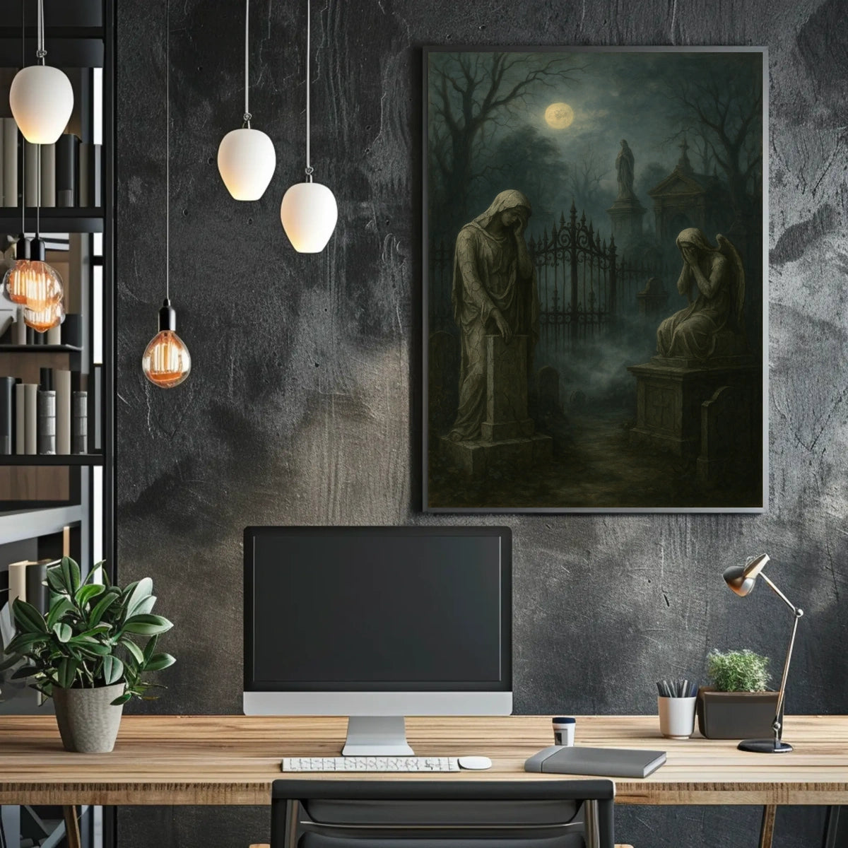 Gothic Night Cemetery Moonlit Surrealism Poster