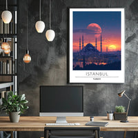 Istanbul's Romantic Sunset Skyline Travel Poster