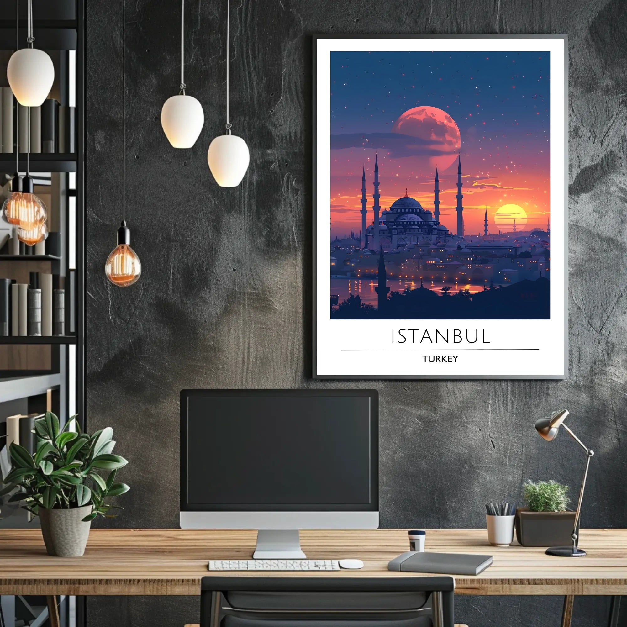 Istanbul's Romantic Sunset Skyline Travel Poster