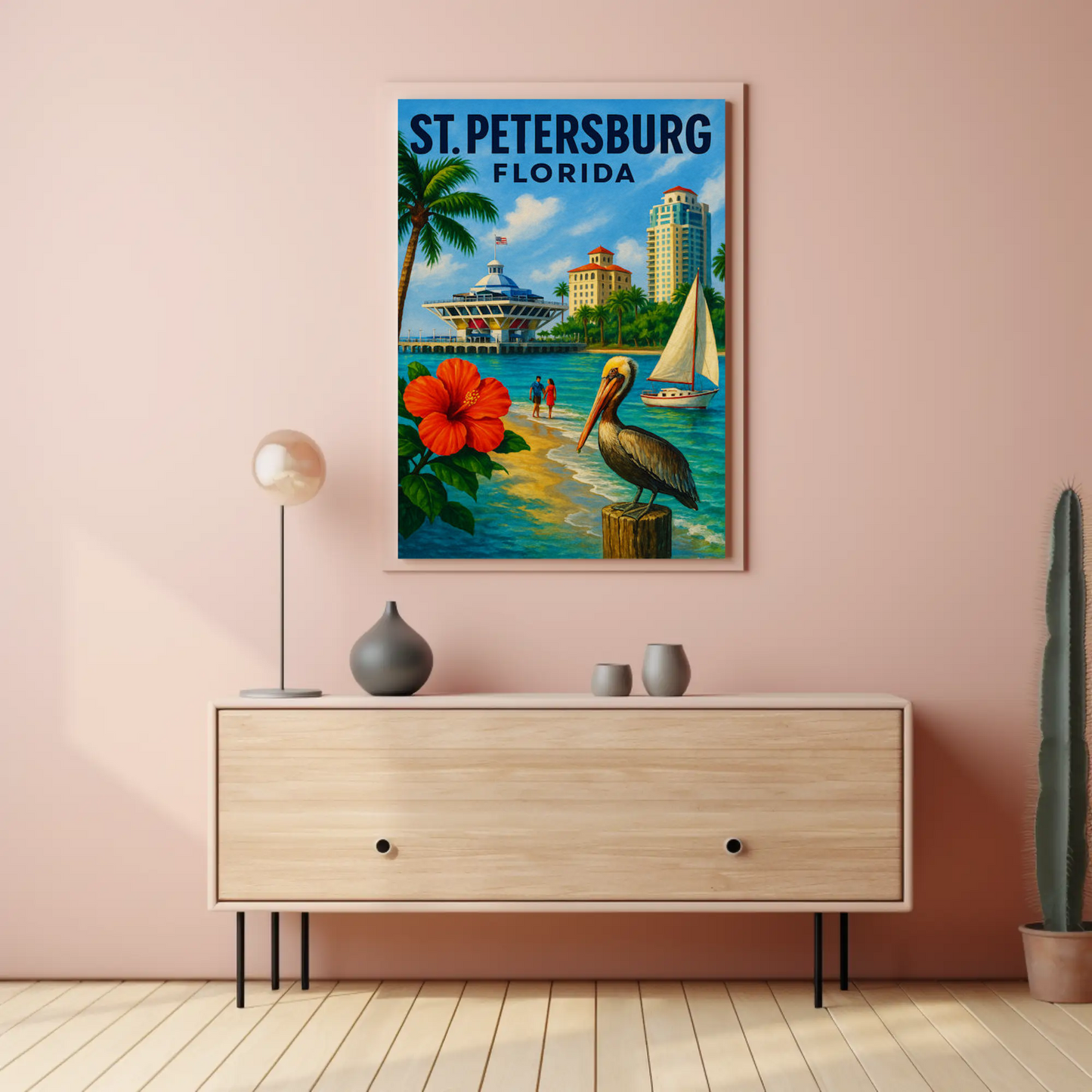St Petersburg Florida Waterfront Pier Pelican Poster