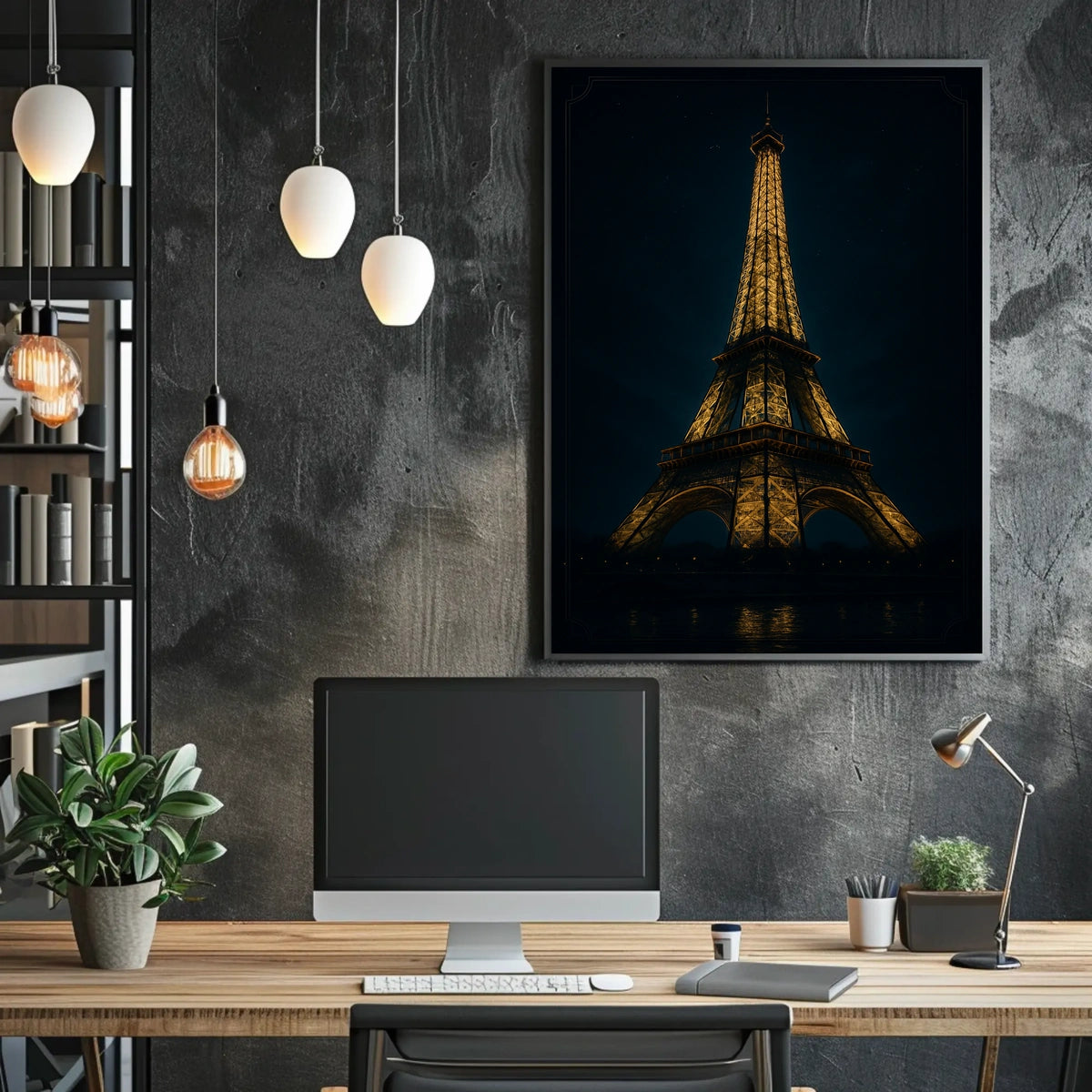 Illuminated Eiffel Tower at Night Poster