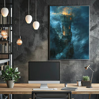 Towering Fortress in Majestic Mountains - Fantasy or Mythology Poster PosterGoat