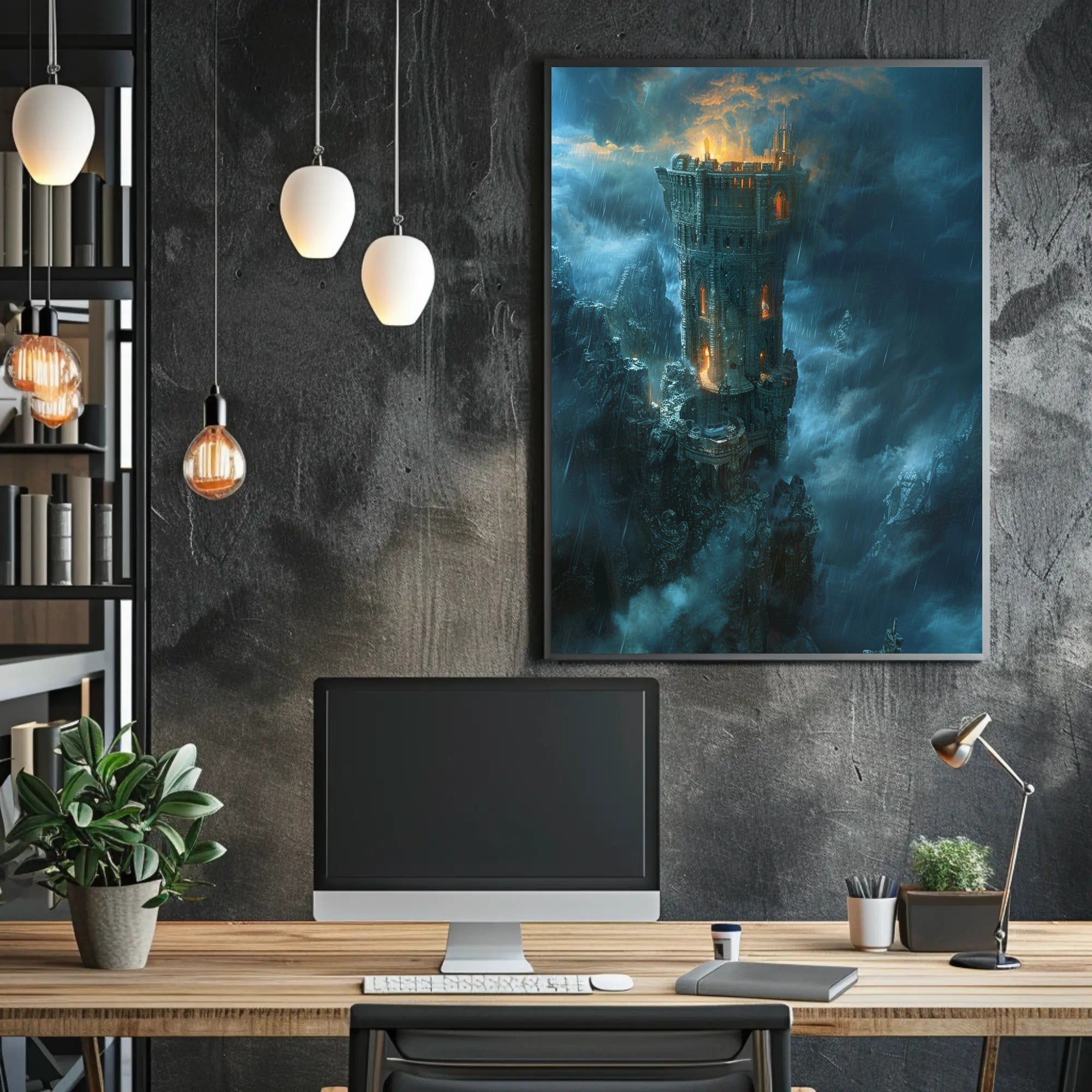 Towering Fortress in Majestic Mountains - Fantasy or Mythology Poster PosterGoat