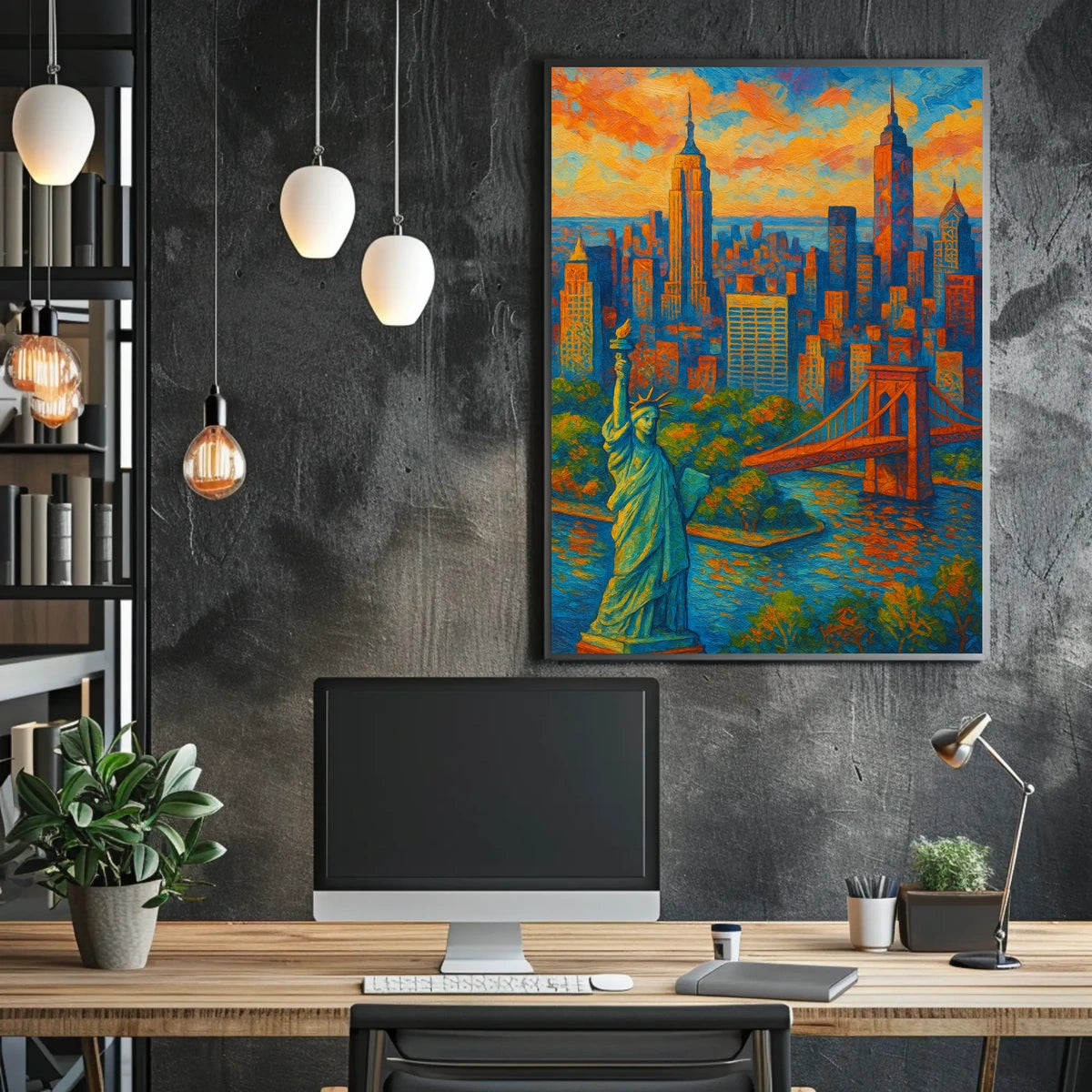 New York City Sunset Poster Modern Cityscape Urban Wall Art