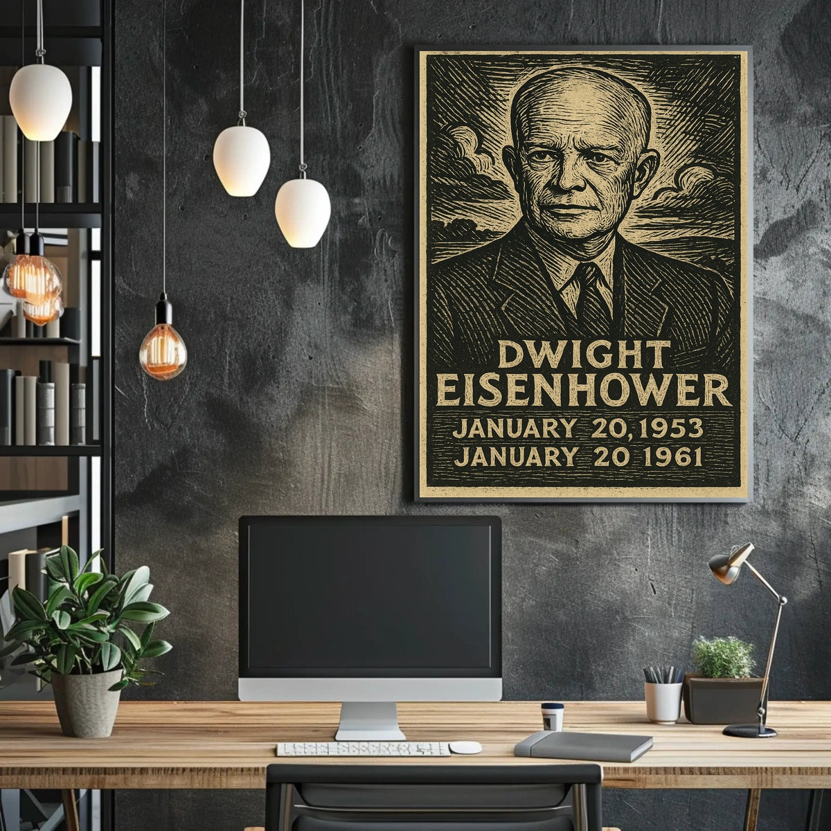 Dwight Eisenhower Vintage Linocut Portrait Poster