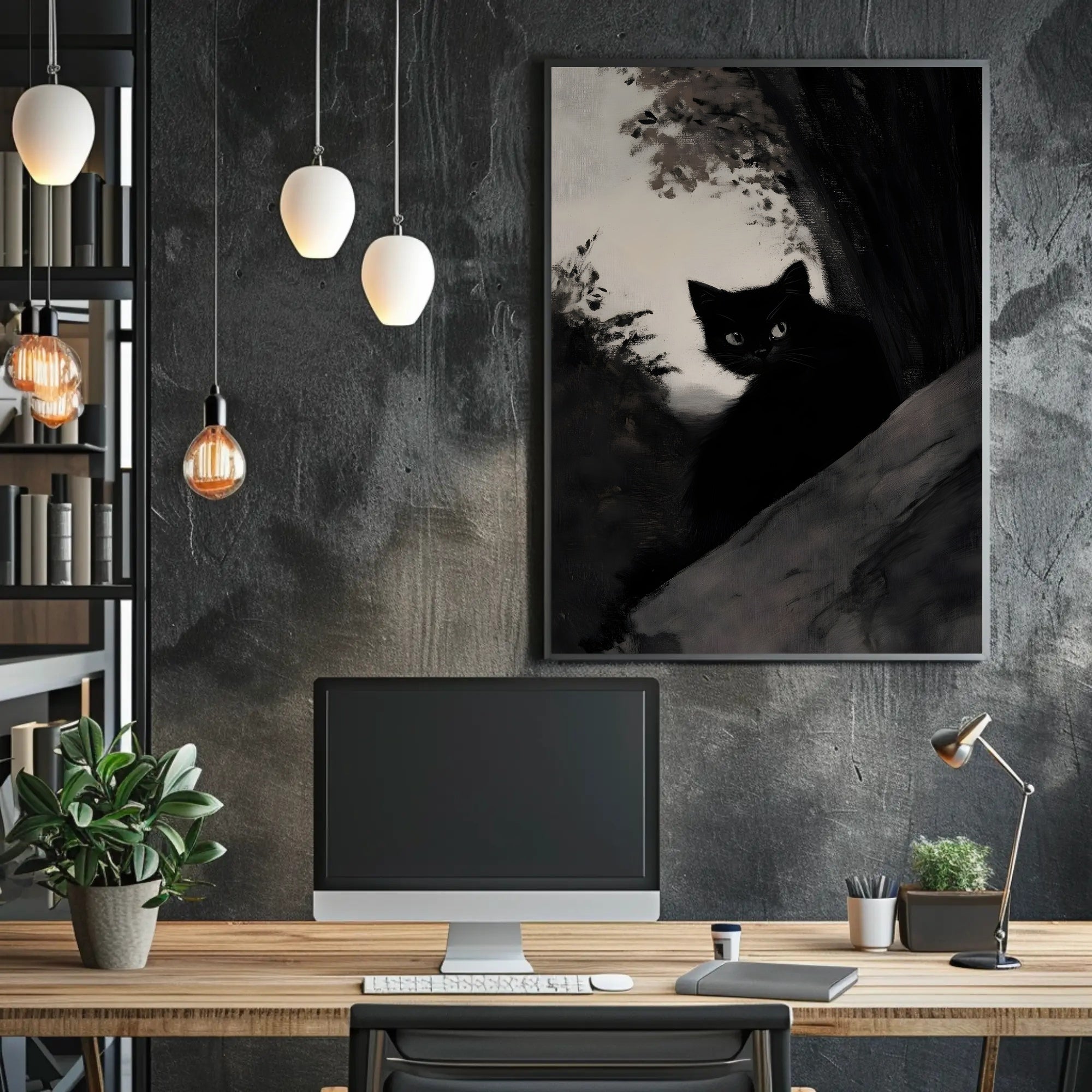 Black Cat in Shadowy Forest Animal Poster PosterGoat