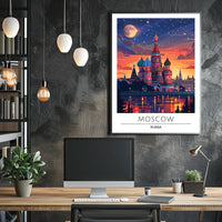 Moscow Nightscape Illustration: Enchanting Urban Cityscape Poster