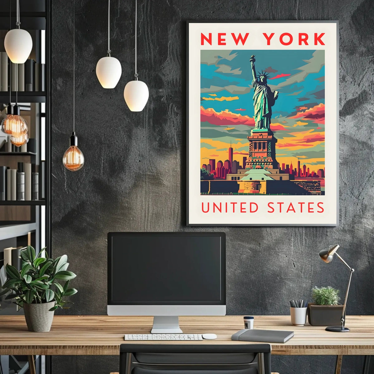 Statue Of Liberty New York Skyline Poster Retro Wall Art