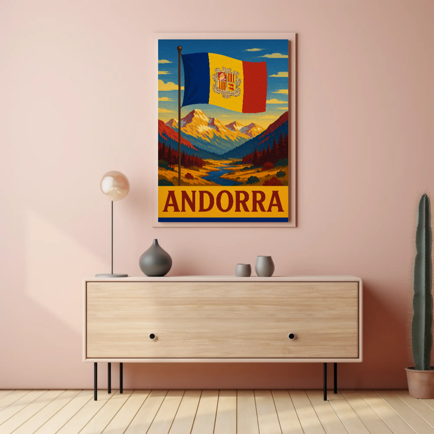 Vintage Andorra Mountain Landscape Travel Poster