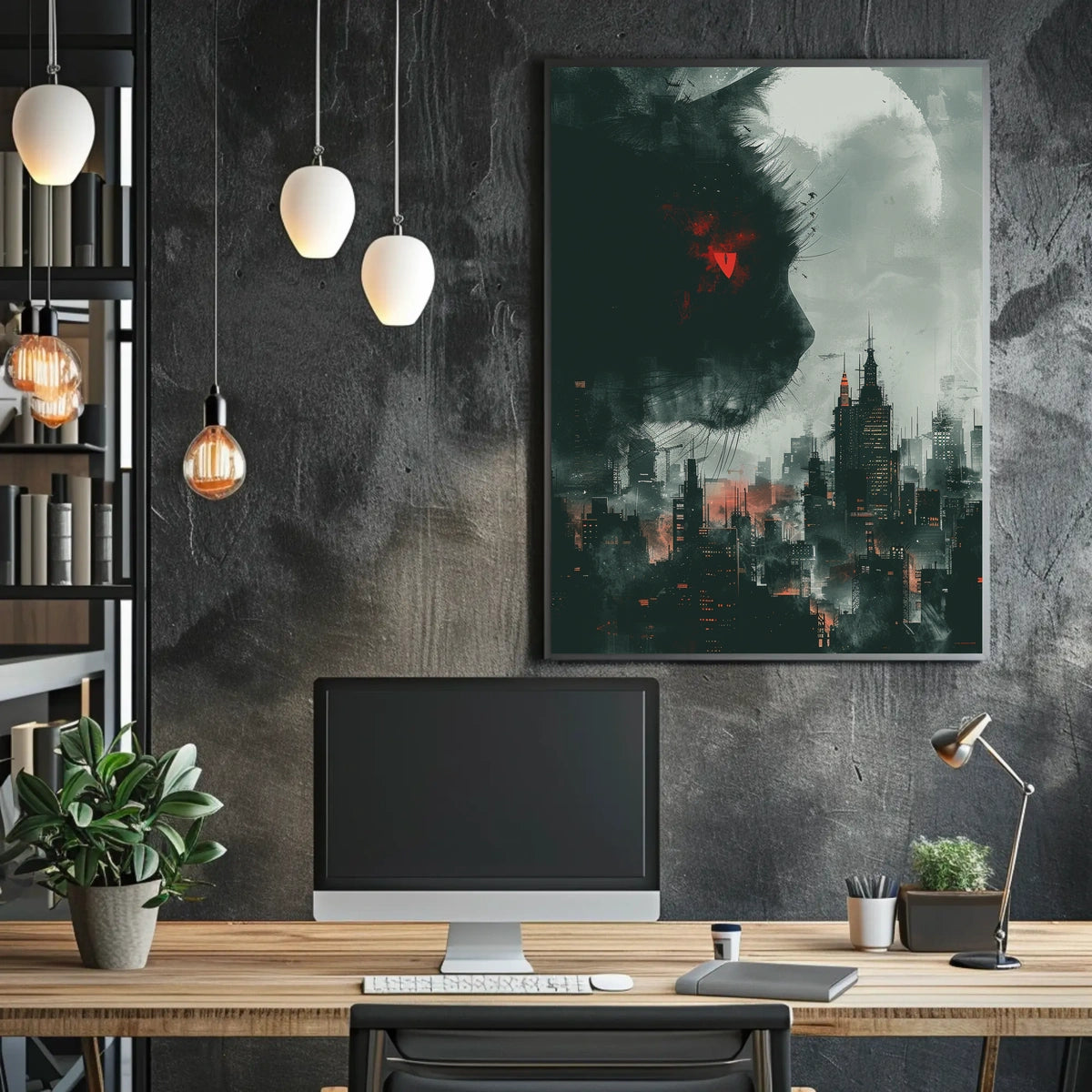 Cat Over Cityscape Poster